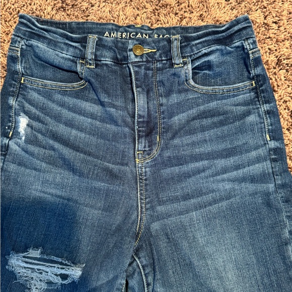 American Eagle Outfitters Dark Blue Distressed Skinny Jeans - Picture 3 of 8